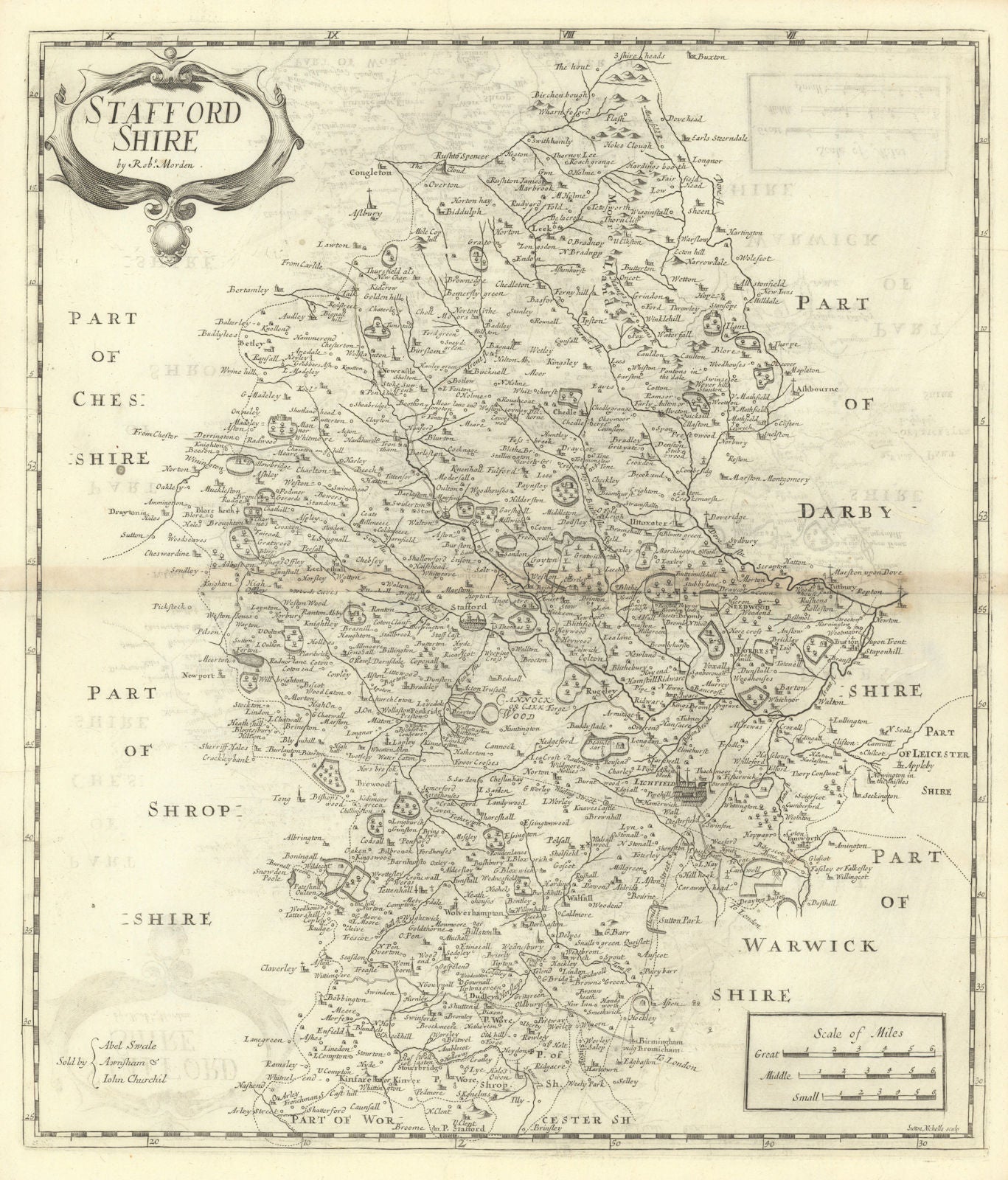 Staffordshire. 'STAFFORD SHIRE' by ROBERT MORDEN. Camden's Britannia 1695 map